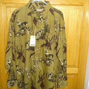 NWT Rugged Earth Outfitters Long Sleeve Button Down Shirt Cotton Deer Hunt XL